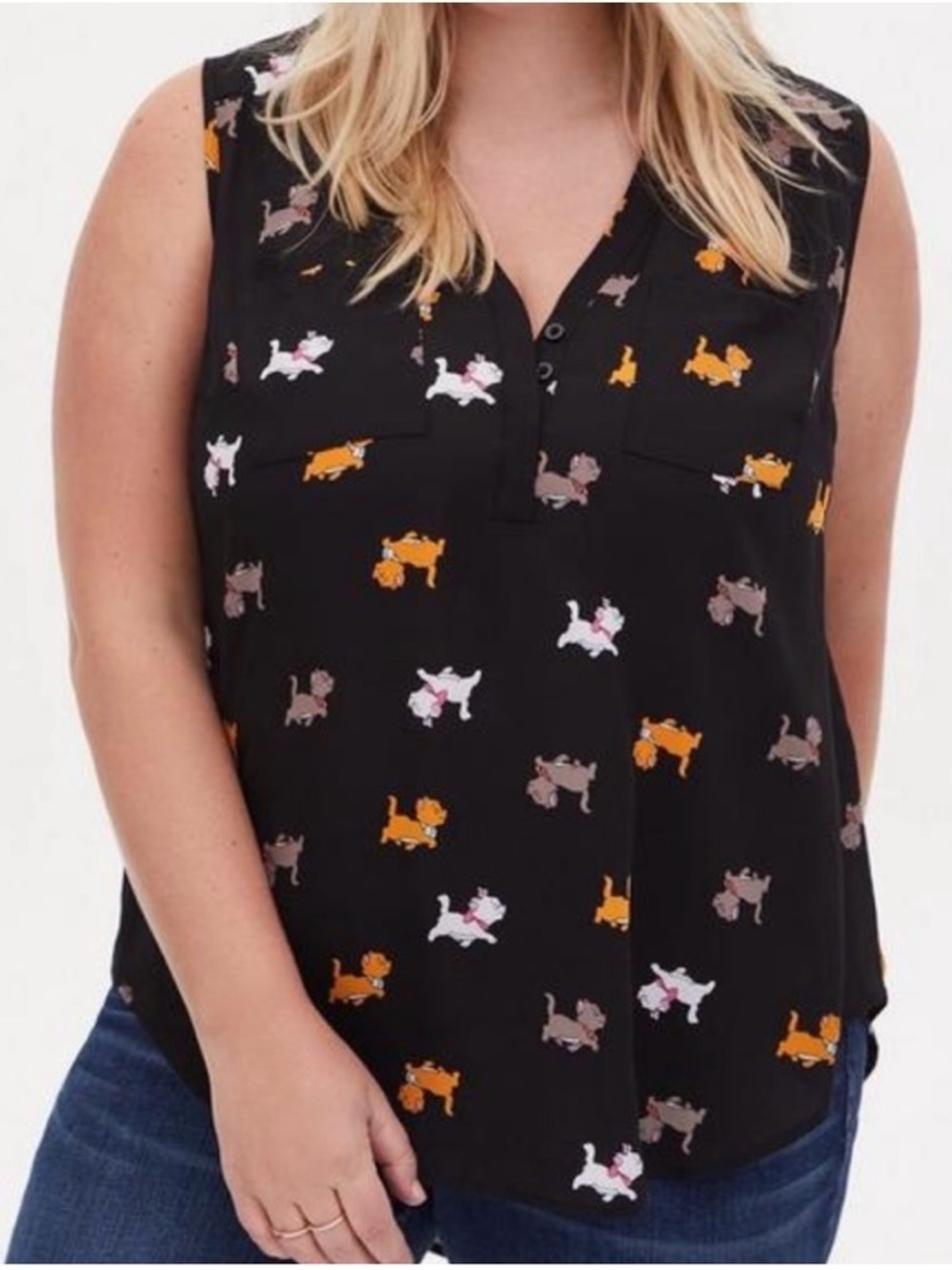 Torrid Disney Aristocats Kittens Sleeveless Black Harper Blouse Size 2 Plus